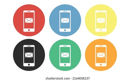 Mail Notification Icon set. Vector isolated flat illustration of a mobile device and an envelope 