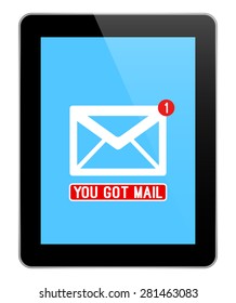 Mail Notification On Modern Black Tablet In iPad Style Isolated On White