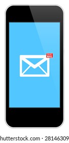 Mail Notification On Modern Black Smartphone In iPhone Style Isolated On White