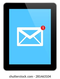 Mail Notification On Modern Black Tablet In iPad Style Isolated On White