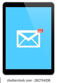 Mail Notification On Modern Black Tablet Isolated On White