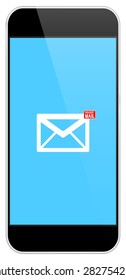 Mail Notification On Modern Black Smartphone Isolated On White