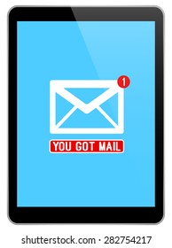 Mail Notification On Modern Black Tablet Isolated On White