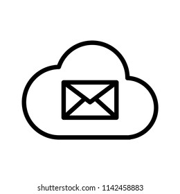 Mail on Cloud, simple design, stroke outline style. Line vector. Isolate on white background.