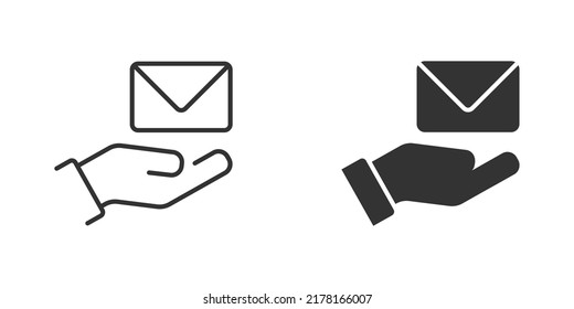 Mail On A Hand Icon. Mail Envelope Icon. Vector Illustration.