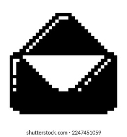 Mail, open envelope, empty envelope icon  black-white vector pixel art icon