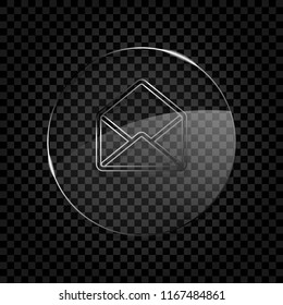 mail open icon. Icon in circle glass bubble on dark transparent grid. Glass style