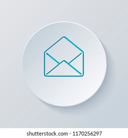 mail open icon. Cut circle with gray and blue layers. Paper style