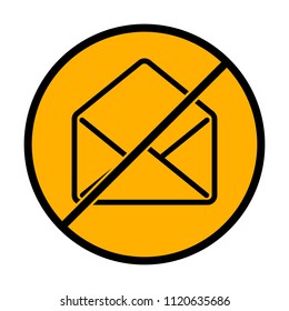 mail open icon. not allowed, black object in warning sign with orange background color