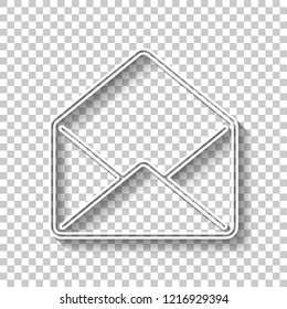mail open icon. White outline sign with shadow on transparent background