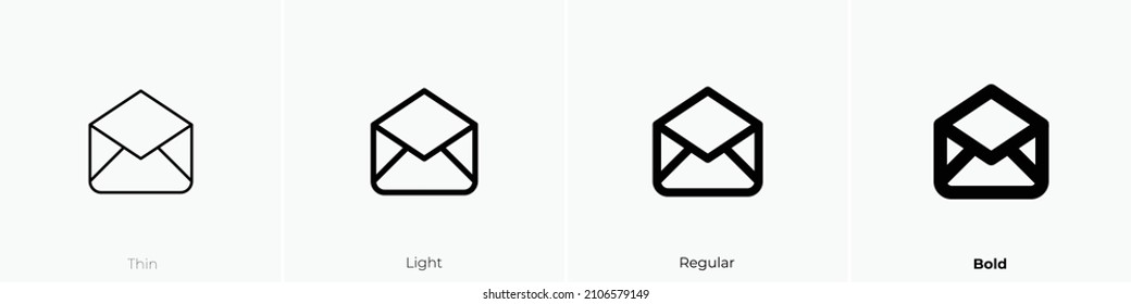 mail opened icon. Thin, Light Regular And Bold style design isolated on white background