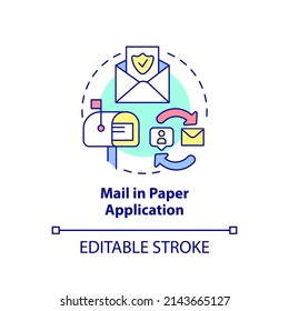 Mail in paper application concept icon. Sending documents. Way to get insurance abstract idea thin line illustration. Isolated outline drawing. Editable stroke. Arial, Myriad Pro-Bold fonts used