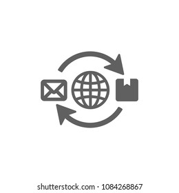 Mail and parcel around the globe icon vector. Symbol for your web site design, logo, app, UI. Vector illustration, EPS