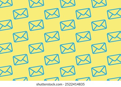 Mail pattern on yellow background . Mail wallpaper . Mail envelope background . Vector illustration