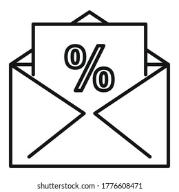 Mail percent tax icon. Outline mail percent tax vector icon for web design isolated on white background