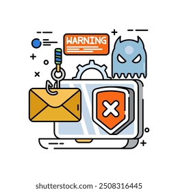 Ícone de cor de preenchimento de phishing de e-mail, ilustração de vetor