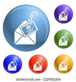 Mail phishing icons set vector 6 color isolated on white background