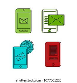 Mail phone icon set. Color outline set of mail phone vector icons for web design isolated on white background
