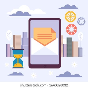 Mail phone text button internet smartphone concept. Vector flat graphic design cartoon illustration