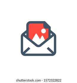 Mail with photo icon. Envelope with letter and photo card