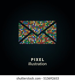 Mail - pixel icon. Vector Illustration. Design logo element. Isolated on black background. It is easy to change to any color.