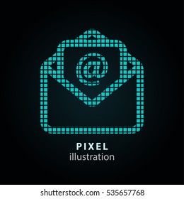 Mail - pixel icon. Vector Illustration. Design logo element. Isolated on black background. It is easy to change to any color.