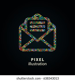 Mail - pixel icon. Vector Illustration. Design logo element. Isolated on black background. It is easy to change to any color.