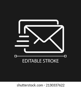 Mail pixel perfect white linear icon for dark theme. Electronic mail. Postal service. Letter correspondence. Thin line illustration. Isolated symbol for night mode. Editable stroke. Arial font used