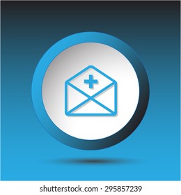 mail plus. Plastic button. Vector illustration.