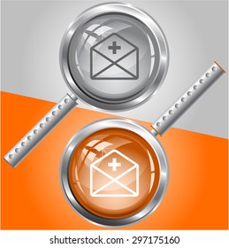 mail plus. Vector magnifying glass.