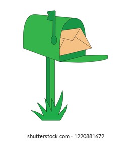 Mail Post Box cartoon. Outlined illustration with thin line black stroke