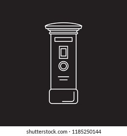 Mail post box icon. Outline illustration of Mail post box vector icon for web and advertising isolated on black background. Element of culture and traditions