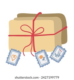 Mail post flat design letters with postal stamps