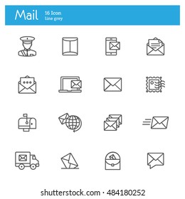 Mail, Post and Post office icons line set 