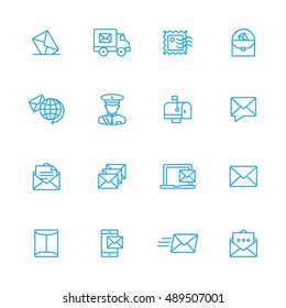 Mail, Post And Post Office Icons Line Set 