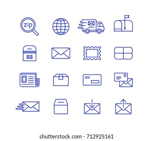 Mail And Postal Service Icon Set. Fast Delivery Transporting Documents And Small Packages. Post And Mail Icons.