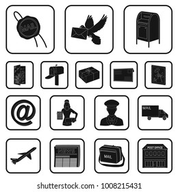 Mail and postman black icons in set collection for design. Mail and equipment vector symbol stock web illustration.