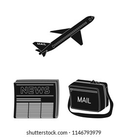 Mail and postman black icons in set collection for design. Mail and equipment vector symbol stock web illustration.