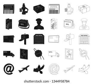 Mail and postman black,outline icons in set collection for design. Mail and equipment vector symbol stock web illustration.
