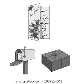Mail and postman monochrome icons in set collection for design. Mail and equipment vector symbol stock web illustration.