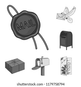 Mail and postman monochrome icons in set collection for design. Mail and equipment vector symbol stock web illustration.