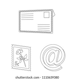 Mail and postman outline icons in set collection for design. Mail and equipment vector symbol stock web illustration.