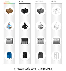 Mail, postman, parcel, and other web icon in cartoon style.Receipt, painting, newspaper, icons in set collection.