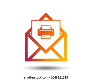 Mail print icon. Envelope symbol. Message sign. Mail navigation button. Blurred gradient design element. Vivid graphic flat icon. Vector