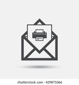 Mail print icon. Envelope symbol. Message sign. Mail navigation button. Flat mail print web icon on white background. Vector