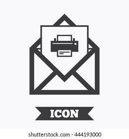 Mail print icon. Envelope symbol. Message sign. Mail navigation button. Graphic design element. Flat mail print symbol on white background. Vector