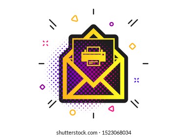 Mail print icon. Halftone dots pattern. Envelope symbol. Message sign. Mail navigation button. Classic flat envelope icon. Vector