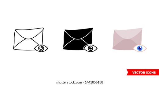 Mail privacy icon of 3 types: color, black and white, outline. Isolated vector sign symbol.