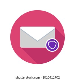 Mail protection icon. Email icon with long shadow. Vector Flat Illustration