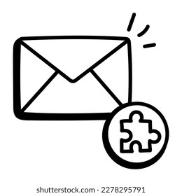 A mail with puzzle piece, doodle icon
